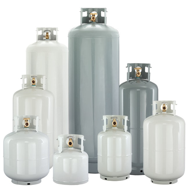 Group of different sized propane tanks.